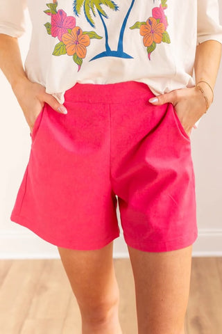 Solid Pink Linen Shorts