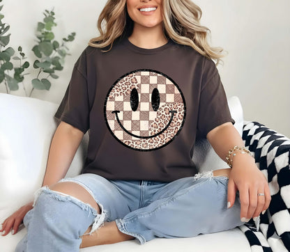 Leopard checker smiley tee