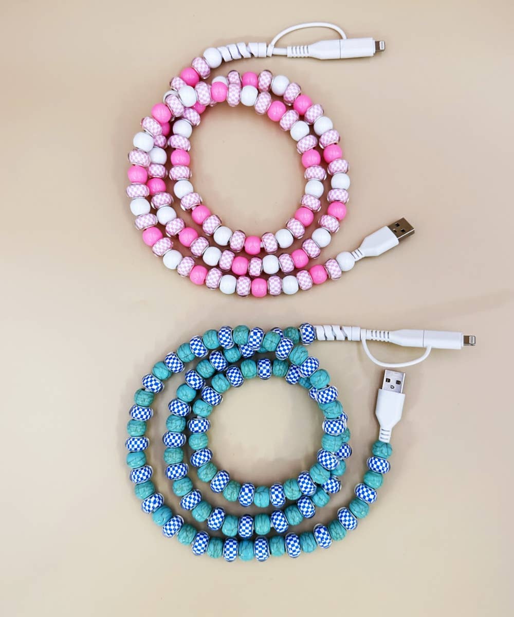 CHECKERBOARD BEADED PHONE CHARGING CABLE 2-IN-1