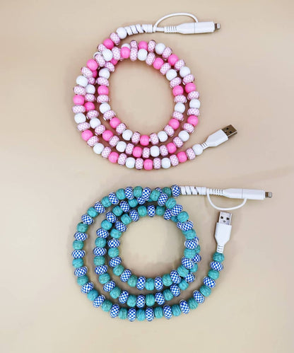 CHECKERBOARD BEADED PHONE CHARGING CABLE 2-IN-1