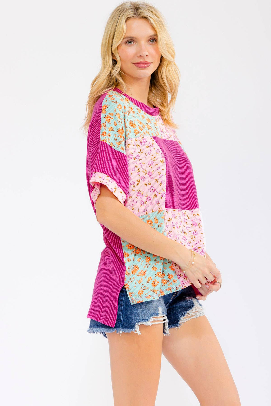 Floral Patchwork Short Sleeve Top