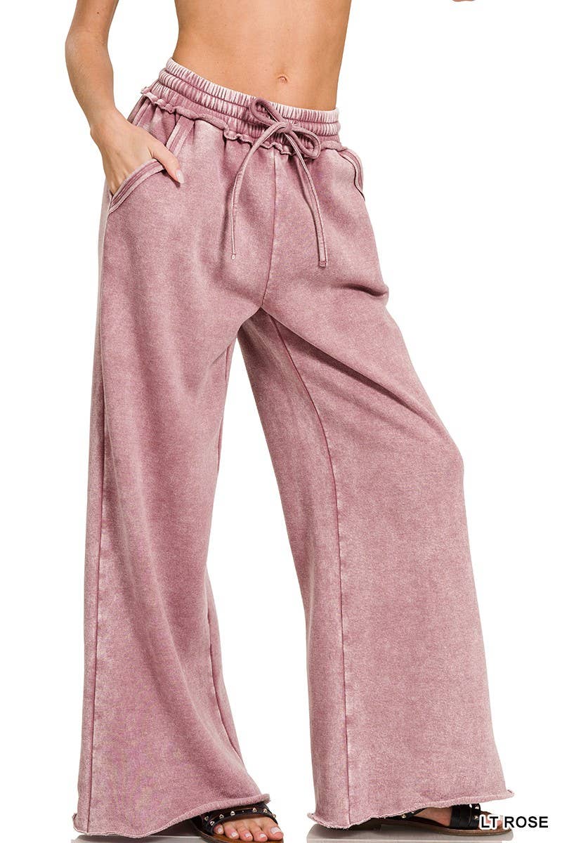 Acid Wash Fleece Palazzo Sweatpants With Pockets