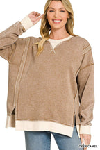 Fleece Acid Washed Contrast Trim Pullover