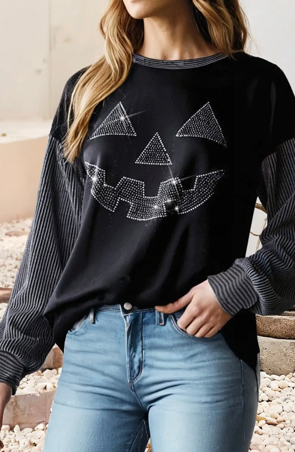 Pumpkin Face Ribbed Long Sleeve