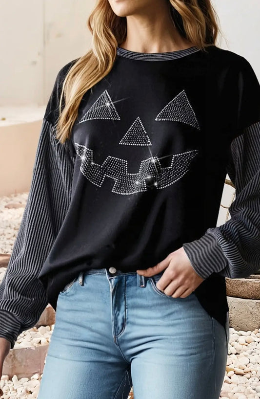 Pumpkin Face Ribbed Long Sleeve