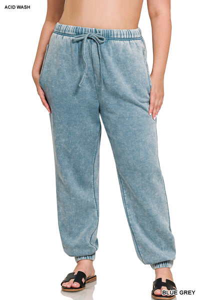 ACID WASH FLEECE SWEATPANTS WITH POCKETS