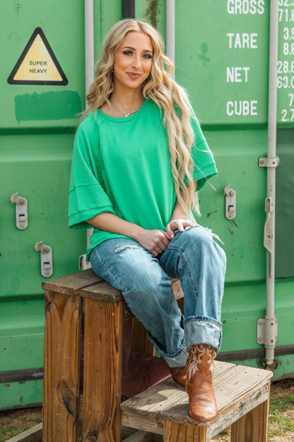 Green ANDREE X MORGAN NICOLE Knit Terry Oversized Top