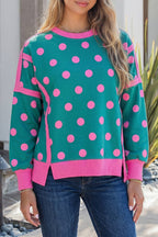 Polka Dots Patchwork Long Sleeve Round Neck Sweatshirt