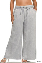 Plus Acid Wash Fleece Palazzo Sweatpants With Pockets