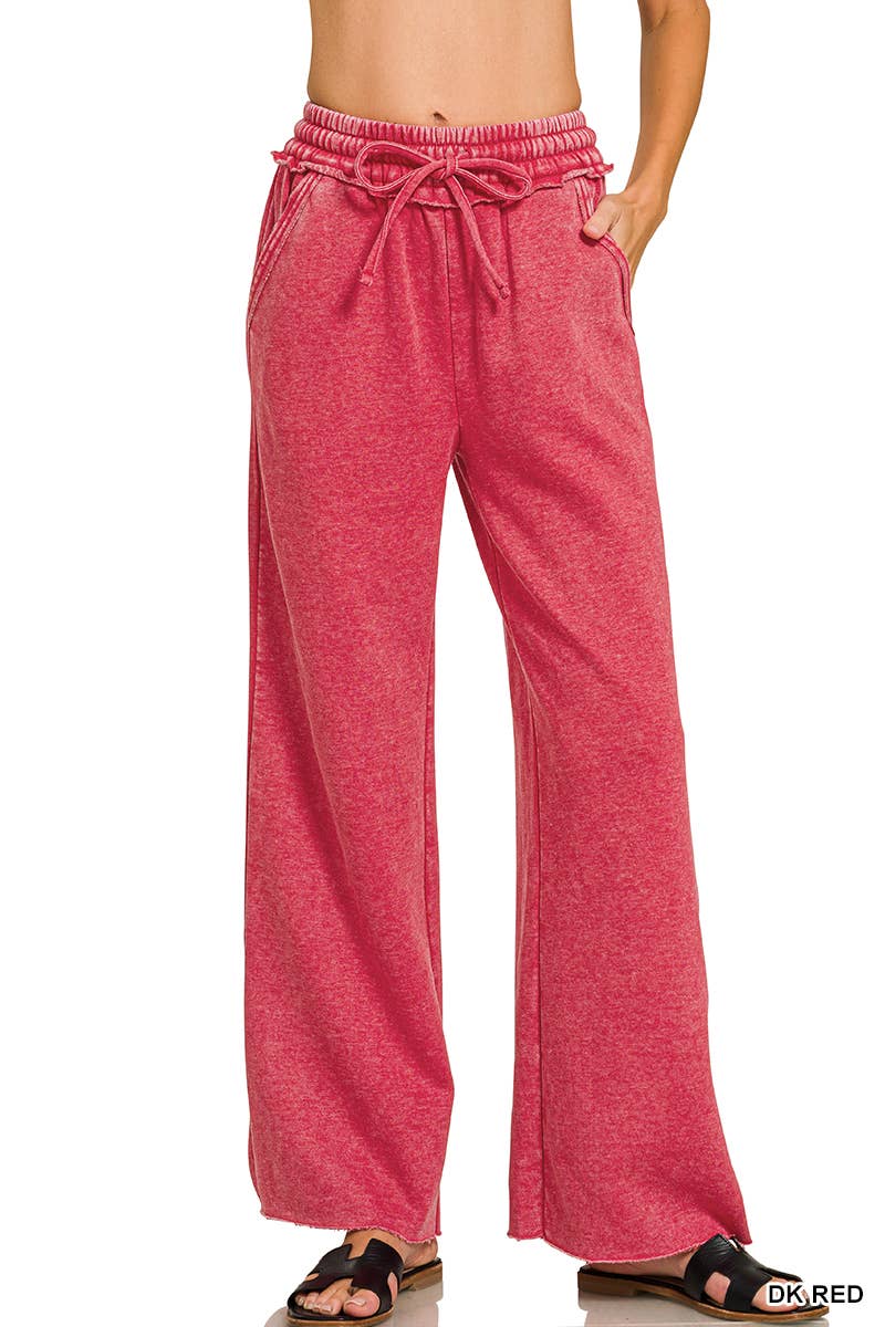 Acid Wash Fleece Palazzo Sweatpants With Pockets