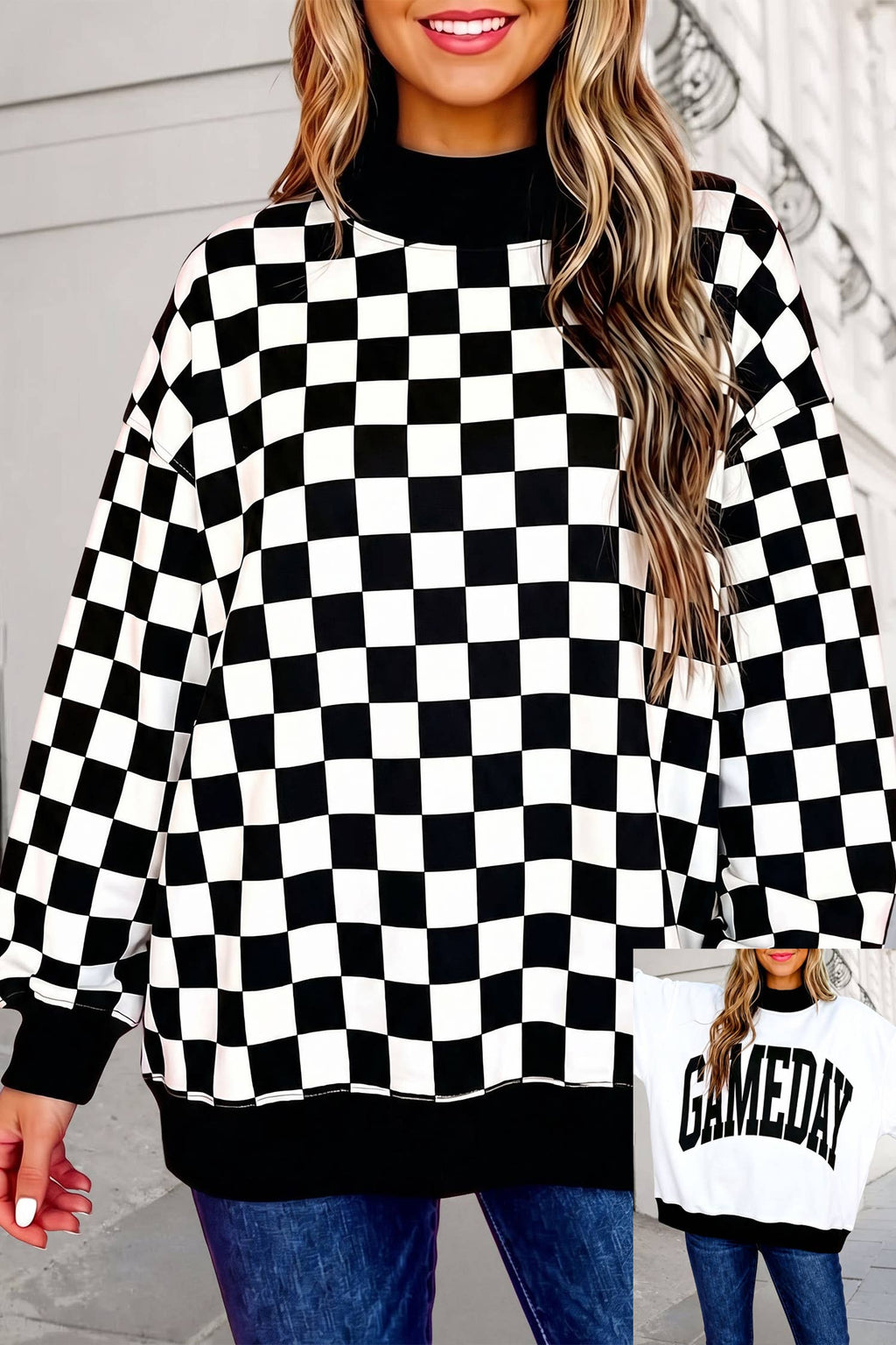 GAMEDAY Checkered Reversible Mockneck Sweatshirt | S-XL