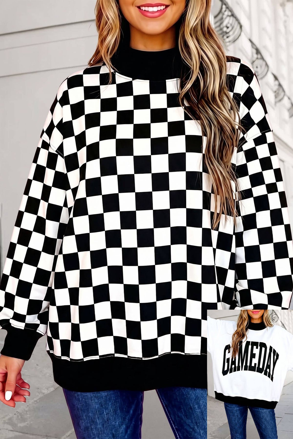GAMEDAY Checkered Reversible Mockneck Sweatshirt | S-XL
