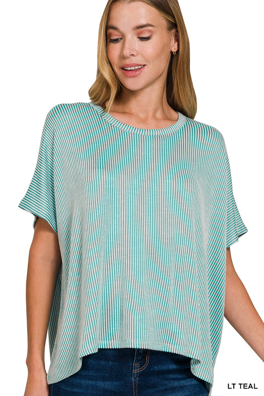 Zenana Ribbed Striped Oversized Top