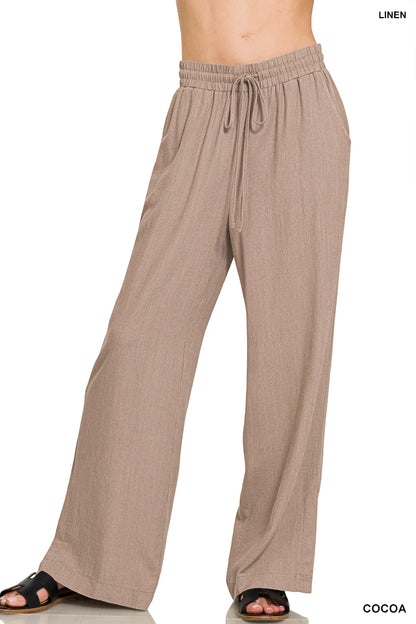 Linen Wide-Leg Drawstring Pants – Cocoa