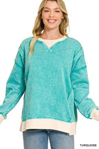 Fleece Acid Washed Contrast Trim Pullover