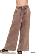 Acid Wash Fleece Palazzo Sweatpants With Pockets
