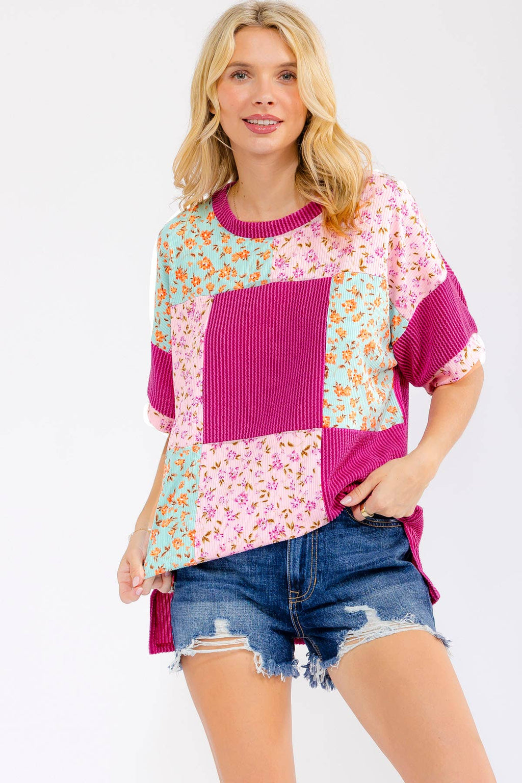 Floral Patchwork Short Sleeve Top