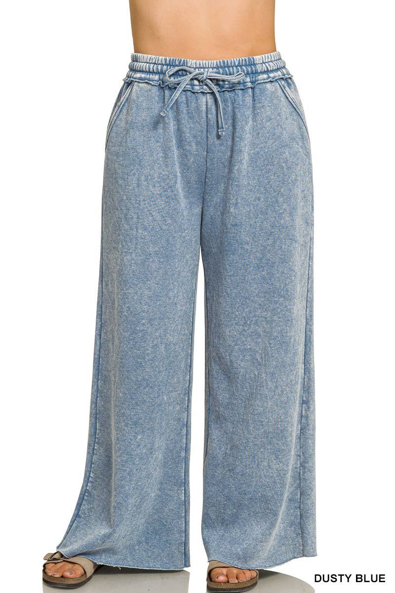 Plus Acid Wash Fleece Palazzo Sweatpants With Pockets