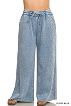 Plus Acid Wash Fleece Palazzo Sweatpants With Pockets