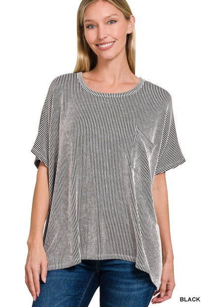 Corded Rib Oversized Short-sleeve Top