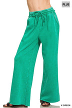 Plus Acid Wash Fleece Palazzo Sweatpants With Pockets