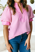 LDC Casual Shift Colorblock Tunic Striped V Neck Blouse