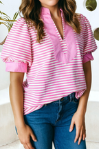 LDC Casual Shift Colorblock Tunic Striped V Neck Blouse
