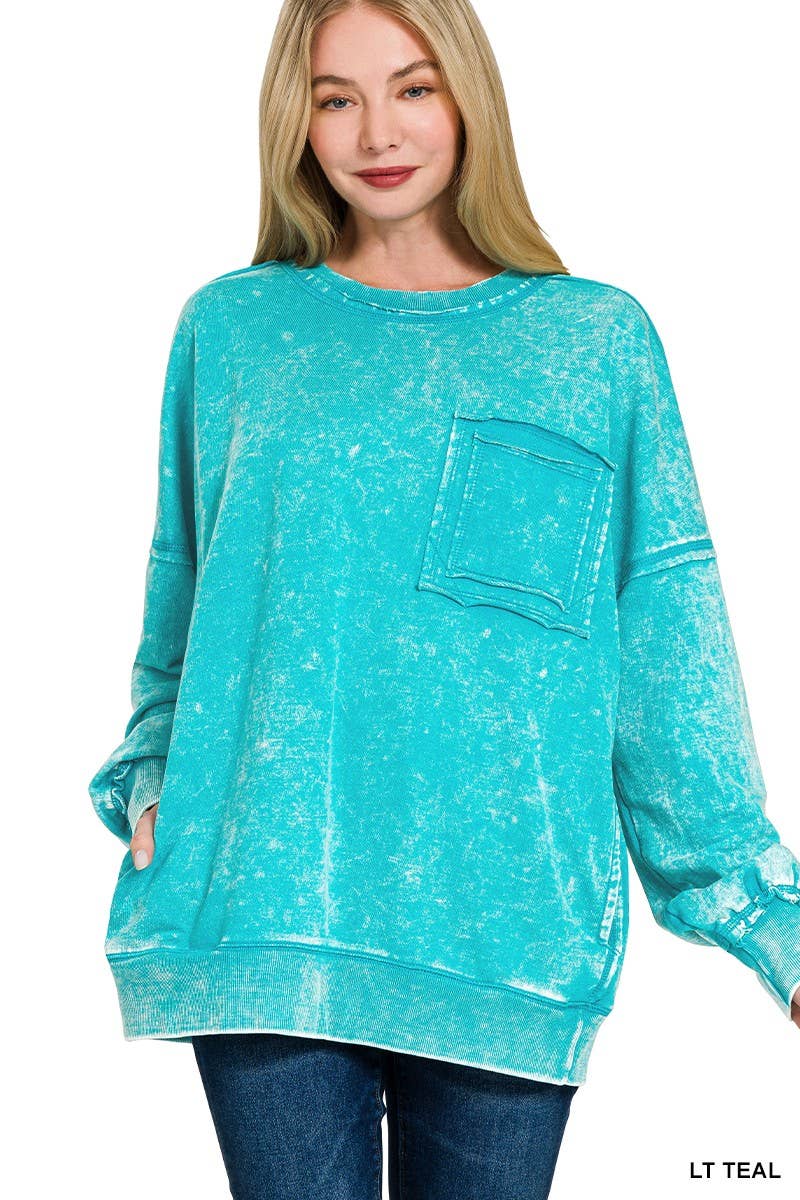 Zenana Terry Acid Wash Long Sleeve