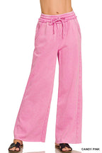 Acid Wash Fleece Palazzo Sweatpants With Pockets