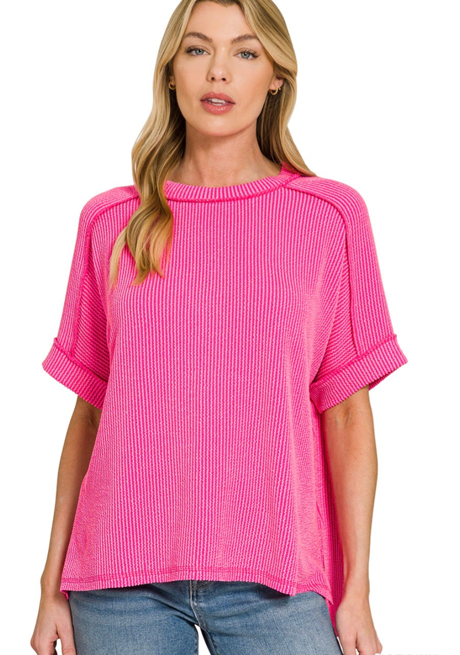Zenana Raised Ribbed Cuffed Tee