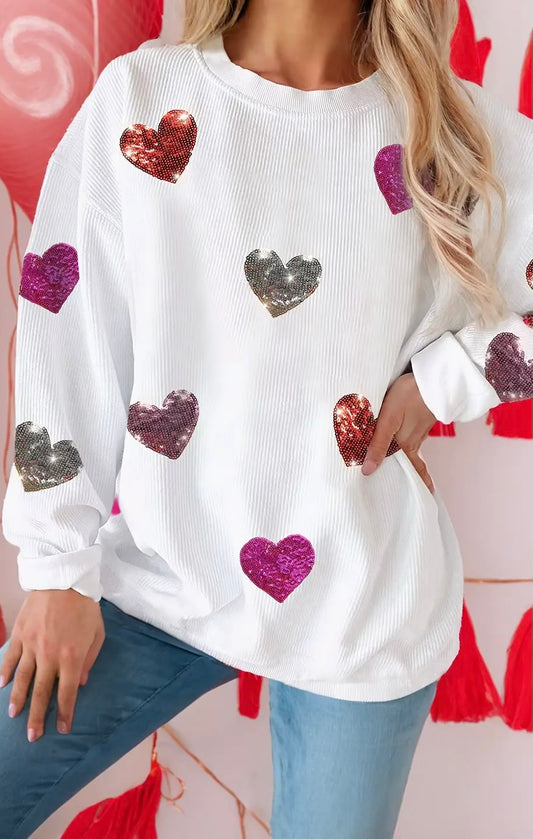 Valentines Heart Patched Pattern Pullover Sweatshirt