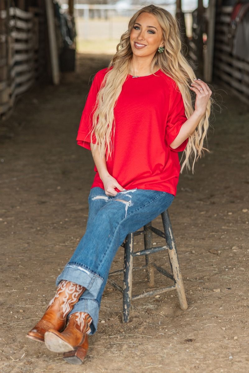 Red ANDREE X NICOLE MORGAN TERRY Oversized Top