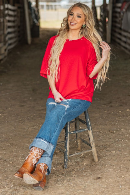 Red ANDREE X NICOLE MORGAN TERRY Oversized Top