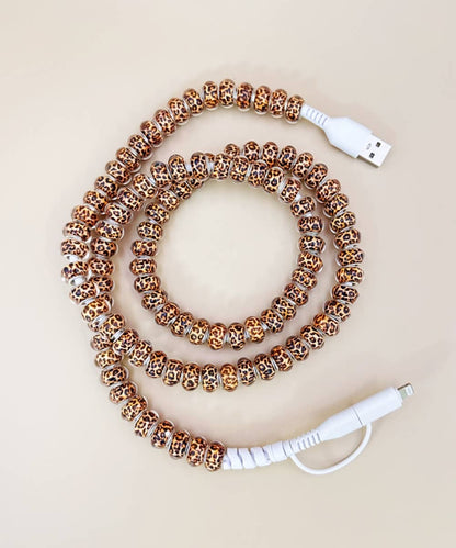 LEOPARD BEADED PHONE CHARGING CABLE 2-IN-1