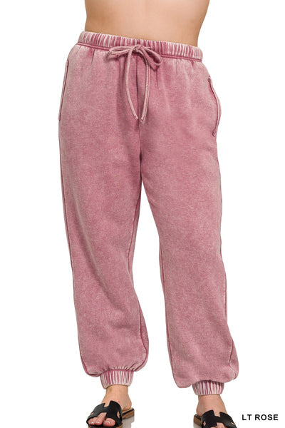 ACID WASH FLEECE SWEATPANTS WITH POCKETS