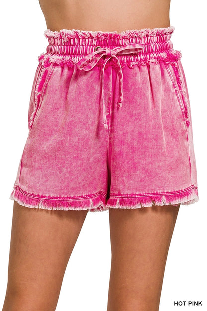 Zenana Washed Linen Frayed Shorts