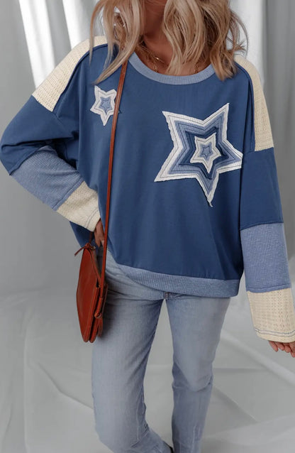Star Color Block Patchwork Sweatshirt