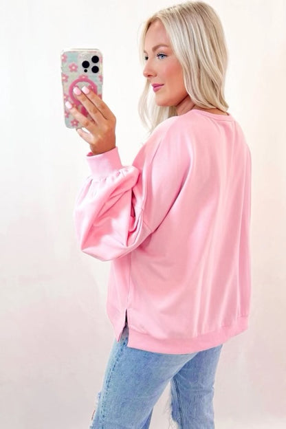 Embroidered Bow Sleeve Oversized Pullover Sweatshirt