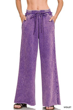 Acid Wash Fleece Palazzo Sweatpants With Pockets