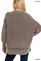 Washed Side Slit Oversized Sweater