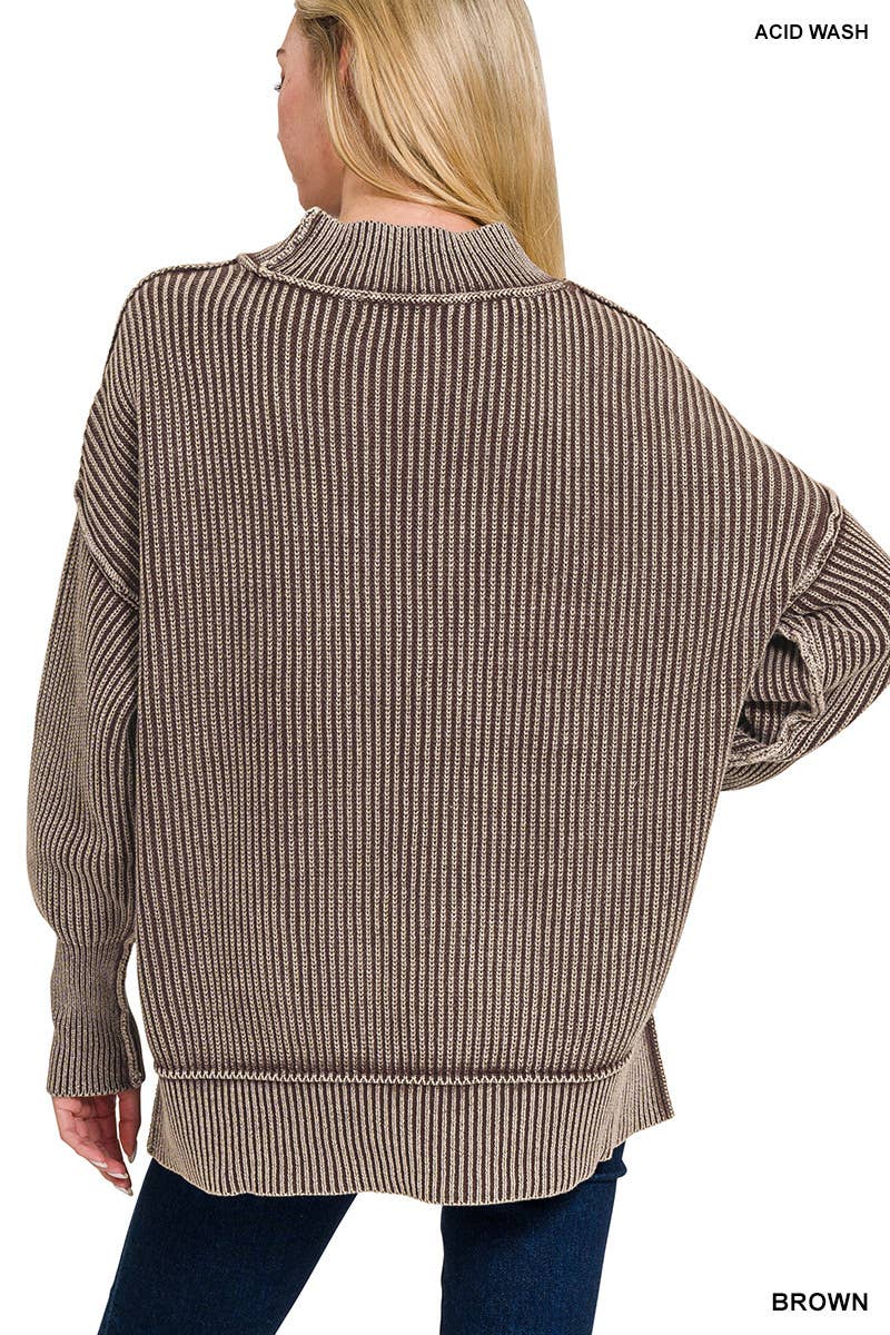 Washed Side Slit Oversized Sweater