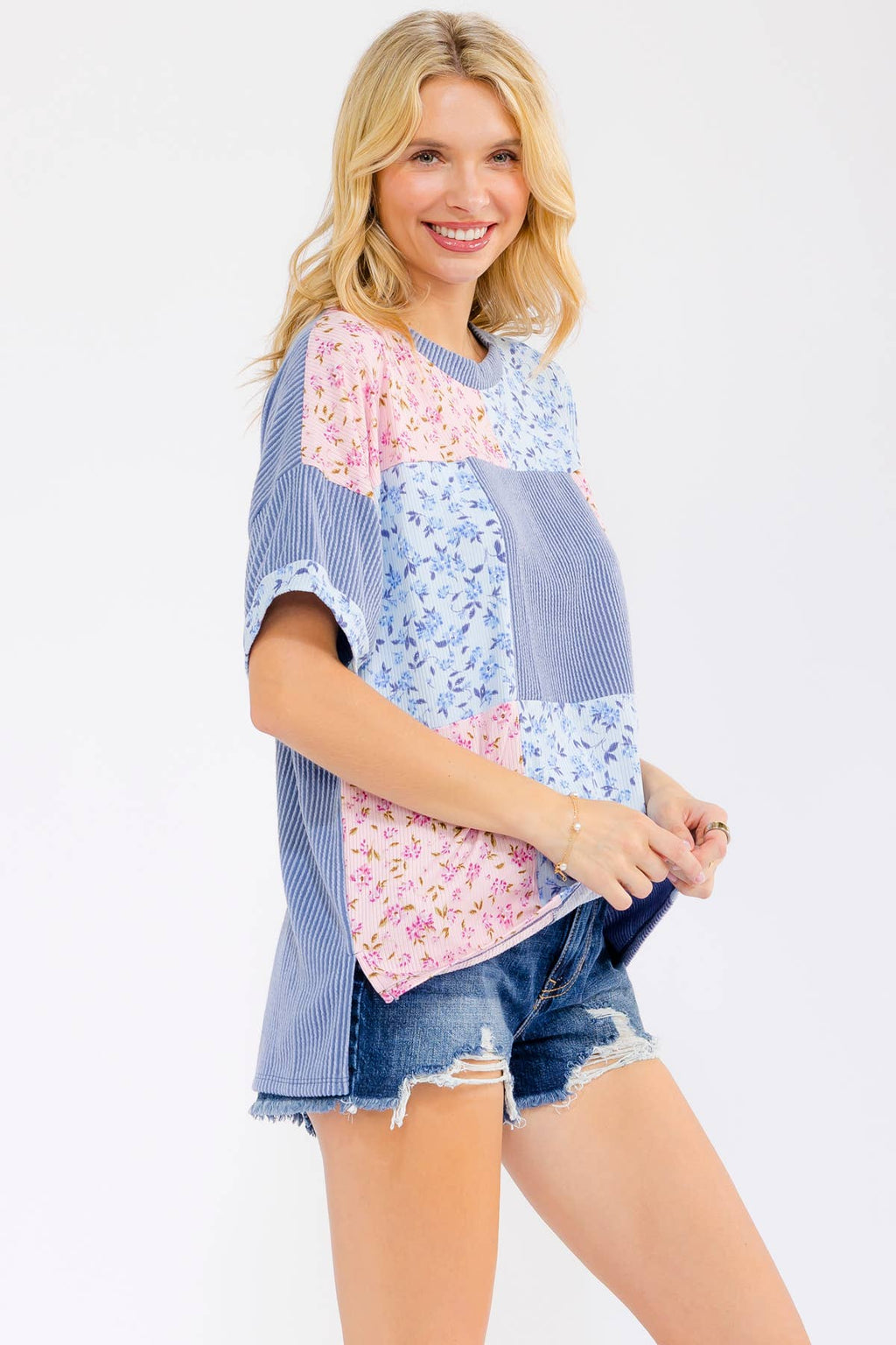 Floral Patchwork Short Sleeve Top