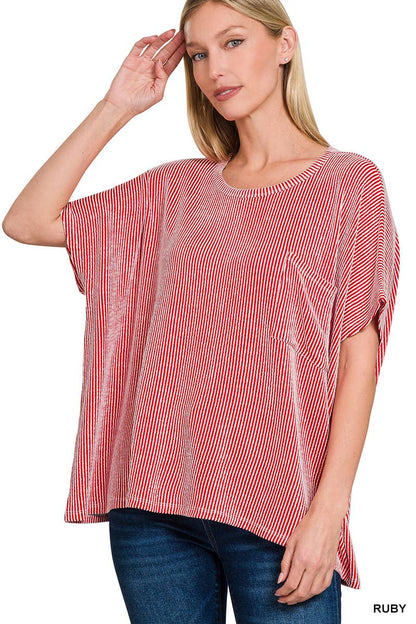 Corded Rib Oversized Short-sleeve Top