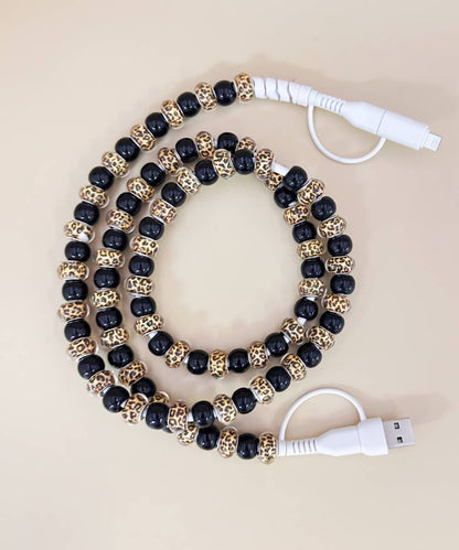 LEOPARD BEADED PHONE CHARGING CABLE 4-IN-1