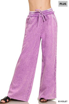Plus Acid Wash Fleece Palazzo Sweatpants With Pockets