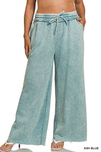 Plus Acid Wash Fleece Palazzo Sweatpants With Pockets