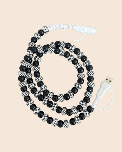 CHECKETBOARD BEADED PHONE CHARGING CABLE 4-IN-1