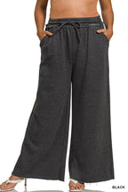 Plus Acid Wash Fleece Palazzo Sweatpants With Pockets