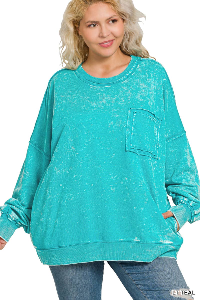 Zenana Terry Acid Wash Long Sleeve