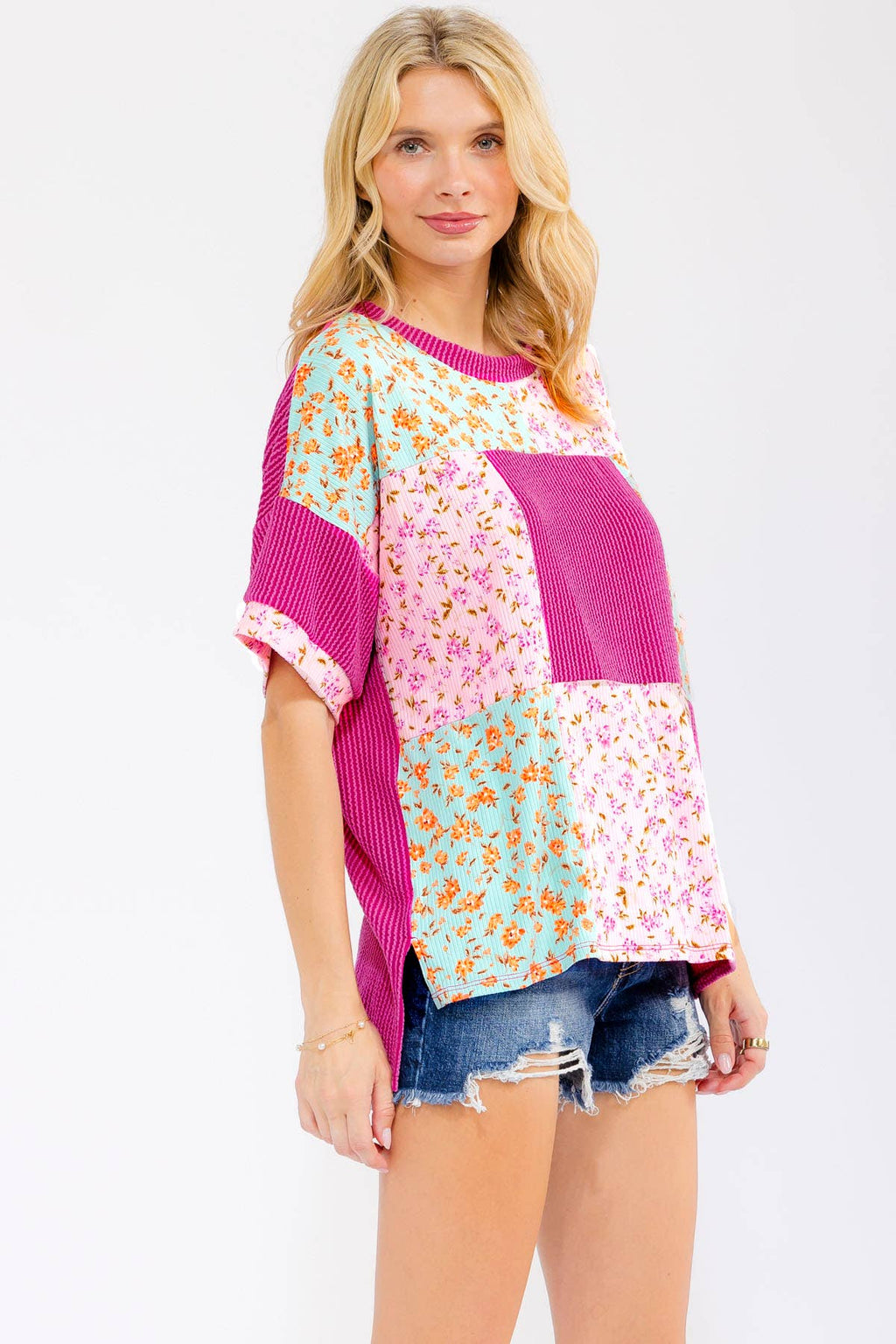 Floral Patchwork Short Sleeve Top